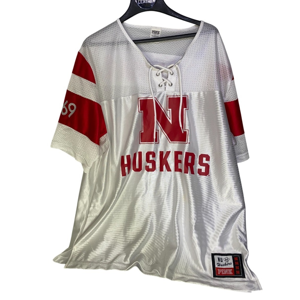 PINK Victoria's Secret Nebraska Huskers Lace Up Jersey Shirt Womens Large